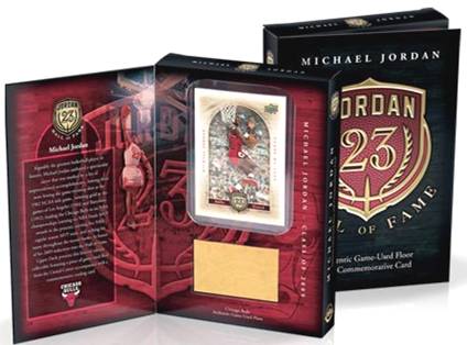 Michael Jordan Bulls Game-Used Floor Piece with Hall of Fame Commemorative Card